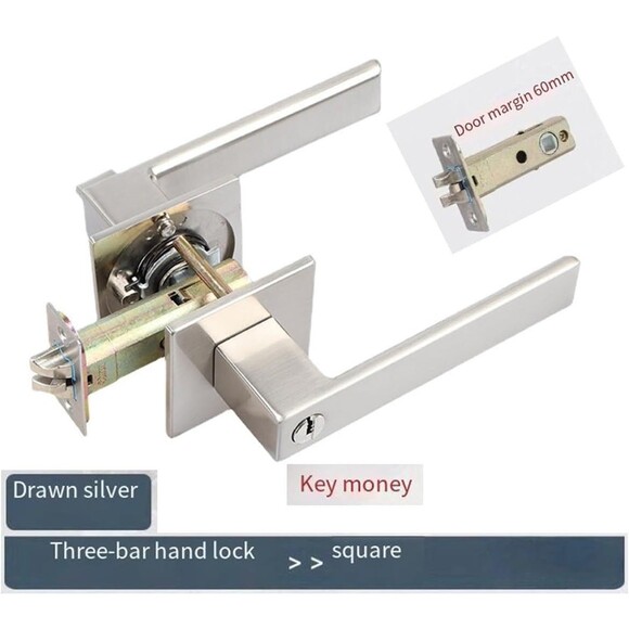 Square Entrance Lever Exterior Door Lock Set Reversible Heavy Duty Silver - Picture 7 of 14